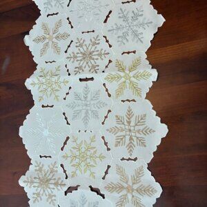 Table Runner 14.5 x 40" Metallic Snowflake Embroidered Winter Christmas
